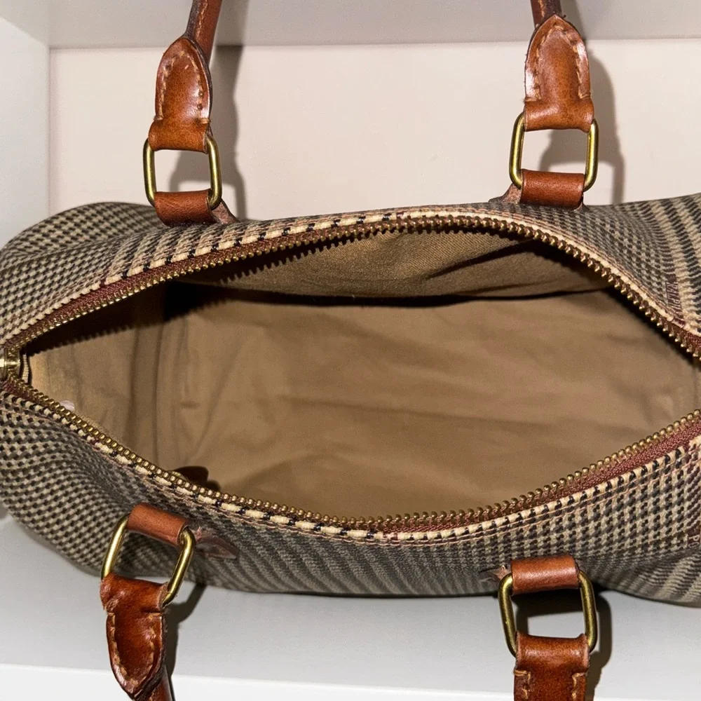VINTAGE Y2K Polo Ralph Lauren Plaid Mini Boston Houndstooth Leather Handbag - Picture 6 of 8